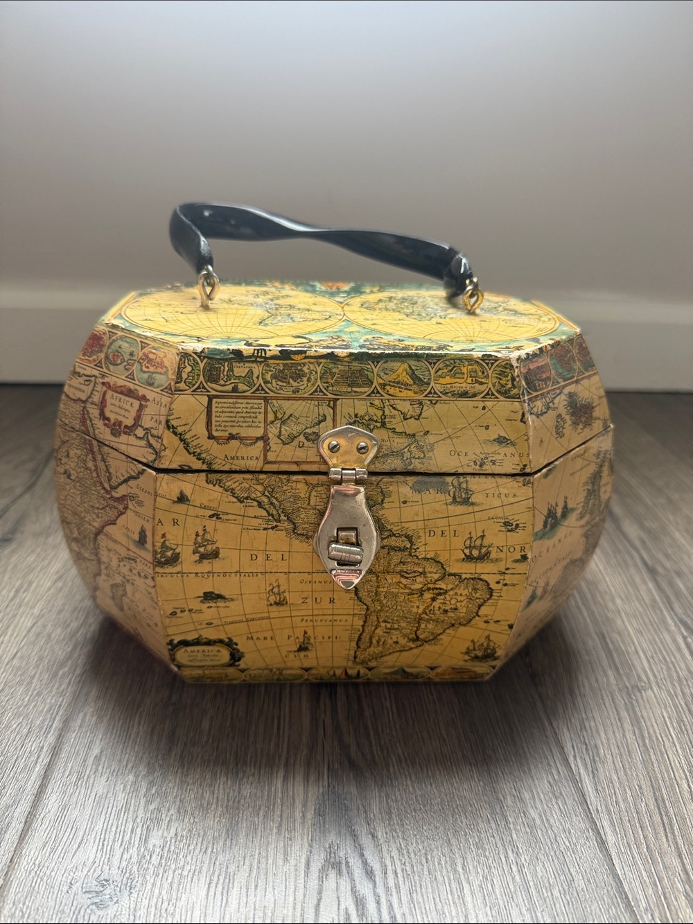 Vintage Map Print Vanity Box Handbag